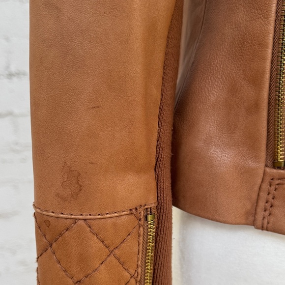 MICHAEL Michael Kors Leather Jacket Camel Brown Quilted Size Petite M - Picture 11 of 16